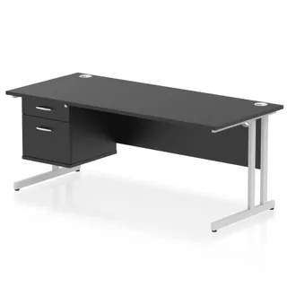 Impulse Cantilever Straight Desk With Single Fixed Pedestal
