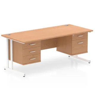 Impulse Cantilever Straight Desk With Two Fixed Pedestal