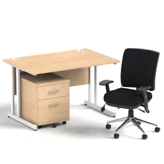 Impulse Cantilever Straight Desk With Mobile Pedestal and Chiro Medium Back Operator Chair