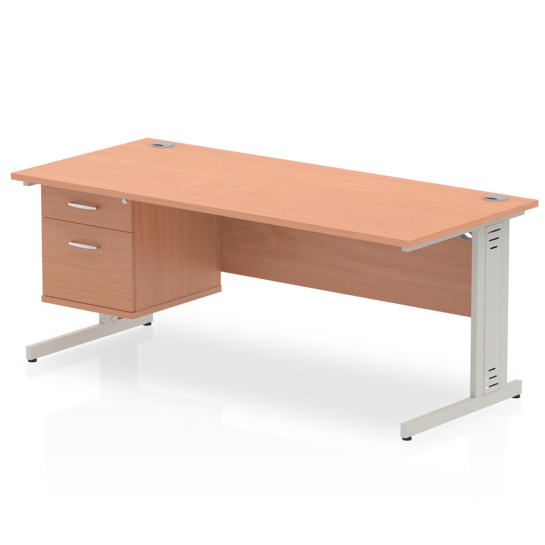 Impulse Cable Managed Straight Desk With Single Fixed Pedestal