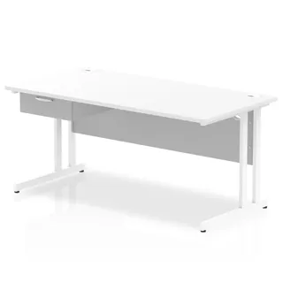 Impulse Cantilever Straight Desk With Single One Drawer Fixed Pedestal