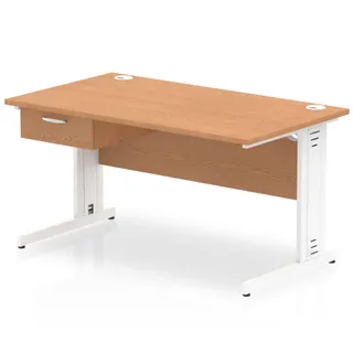 Impulse Cable Managed Straight Desk With Single One Drawer Fixed Pedestal
