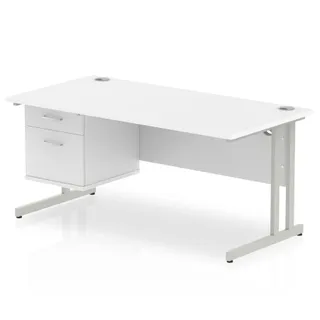 Impulse Cantilever Straight Desk With Single Fixed Pedestal
