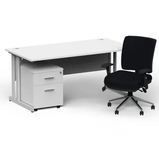 Impulse Cantilever Straight Desk With Mobile Pedestal and Chiro Medium Back Operator Chair