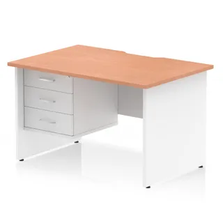 Impulse Scalloped Edge Panel End Straight Desk With Single Fixed Pedestal