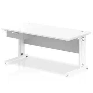 Impulse Cable Managed Straight Desk With Single One Drawer Fixed Pedestal