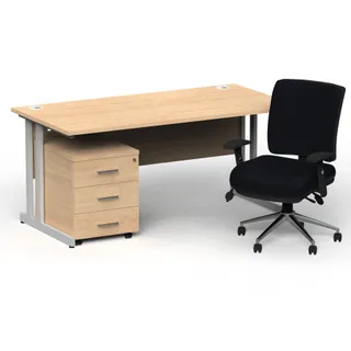 Impulse Cantilever Straight Desk With Mobile Pedestal and Chiro Medium Back Operator Chair