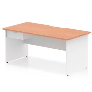 Impulse Scalloped Edge Panel End Straight Desk With Single One Drawer Fixed Pedestal
