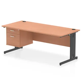 Impulse Cable Managed Straight Desk With Single Fixed Pedestal