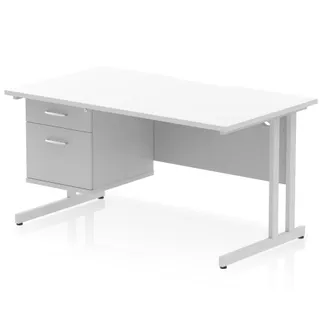 Impulse Scalloped Edge Cantilever Straight Desk With Single Fixed Pedestal