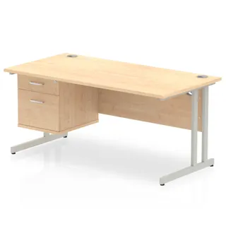 Impulse Cantilever Straight Desk With Single Fixed Pedestal