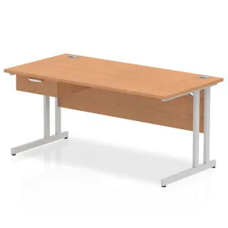 Impulse Cantilever Straight Desk With Single One Drawer Fixed Pedestal
