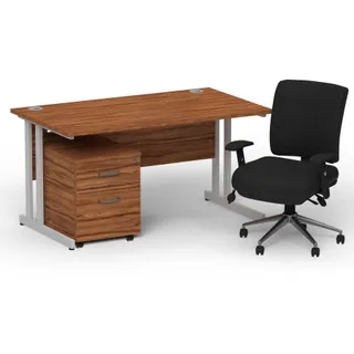 Impulse Cantilever Straight Desk With Mobile Pedestal and Chiro Medium Back Operator Chair
