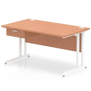 Impulse Cantilever Straight Desk With Single One Drawer Fixed Pedestal
