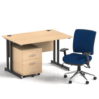 Impulse Cantilever Straight Desk With Mobile Pedestal and Chiro Medium Back Operator Chair