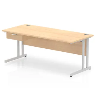 Impulse Cantilever Straight Desk With Single One Drawer Fixed Pedestal