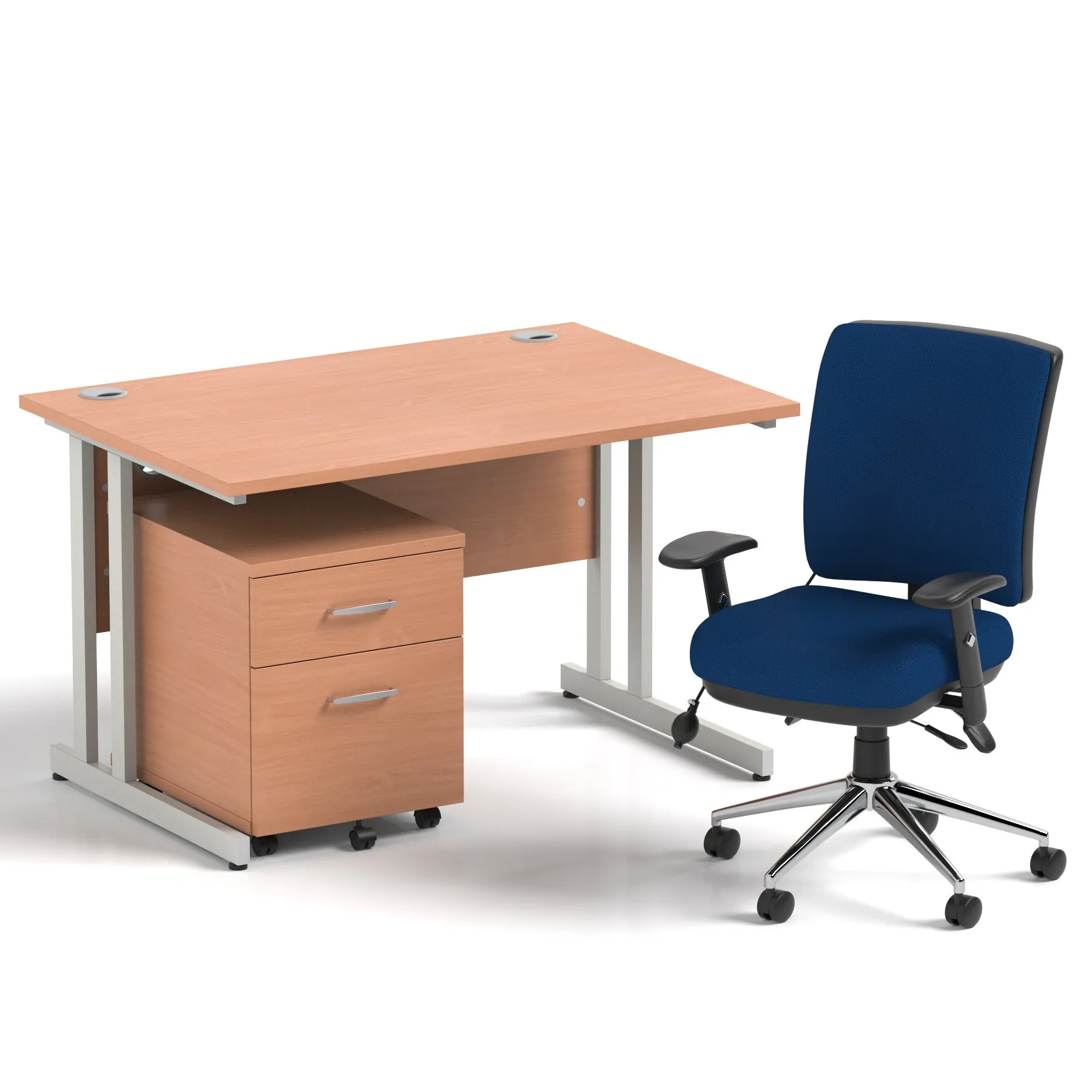 Impulse Cantilever Straight Desk With Mobile Pedestal and Chiro Medium Back Operator Chair