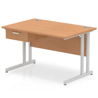 Impulse Cantilever Straight Desk With Single One Drawer Fixed Pedestal