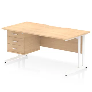 Impulse Scalloped Edge Cantilever Straight Desk With Single Fixed Pedestal