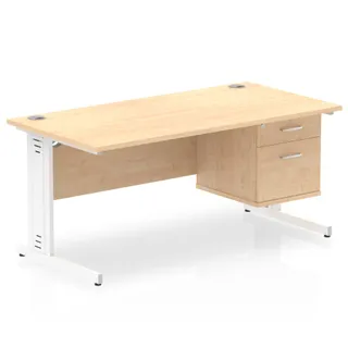 Impulse Cable Managed Straight Desk With Single Fixed Pedestal