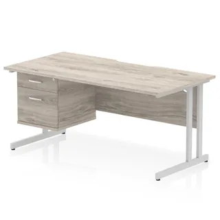 Impulse Scalloped Edge Cantilever Straight Desk With Single Fixed Pedestal