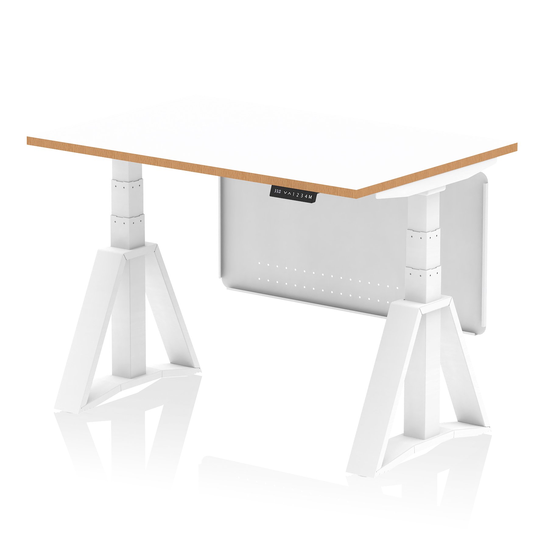 Oslo Air Height Adjustable Desk White Top Natural Wood Edge White Frame