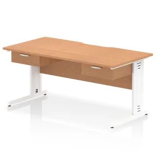 Impulse Scalloped Edge Cable Managed Straight Desk With Two One Drawer Fixed Pedestals