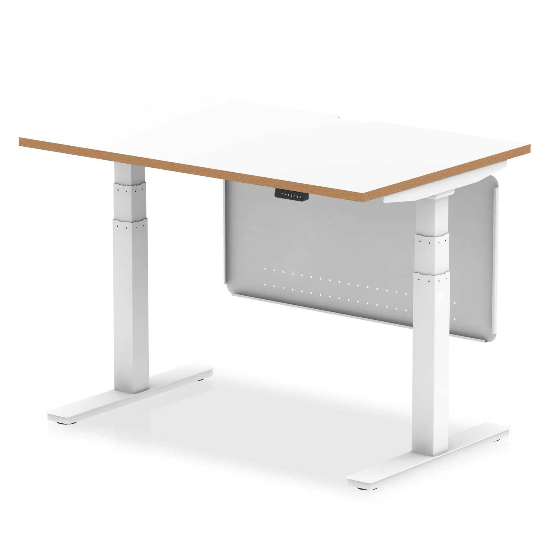 Oslo Air Height Adjustable Desk White Top Natural Wood Edge White Frame