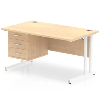 Impulse Cantilever Straight Desk With Single Fixed Pedestal