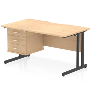 Impulse Scalloped Edge Cantilever Straight Desk With Single Fixed Pedestal