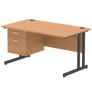 Impulse Cantilever Straight Desk With Single Fixed Pedestal