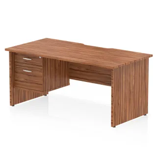 Impulse Scalloped Edge Panel End Straight Desk With Single Fixed Pedestal