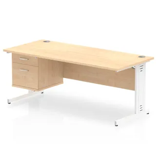 Impulse Cable Managed Straight Desk With Single Fixed Pedestal