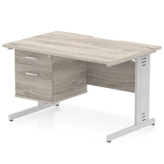 Impulse Scalloped Edge Cable Managed Straight Desk With Single Fixed Pedestal