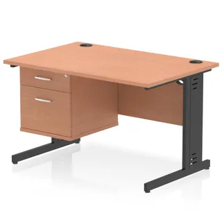 Impulse Cable Managed Straight Desk With Single Fixed Pedestal