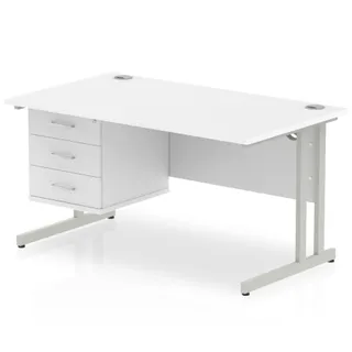 Impulse Cantilever Straight Desk With Single Fixed Pedestal