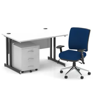 Impulse Cantilever Straight Desk With Mobile Pedestal and Chiro Medium Back Operator Chair