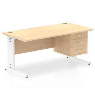 Impulse Cable Managed Straight Desk With Single Fixed Pedestal
