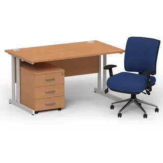 Impulse Cantilever Straight Desk With Mobile Pedestal and Chiro Medium Back Operator Chair