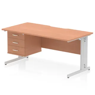 Impulse Scalloped Edge Cable Managed Straight Desk With Single Fixed Pedestal