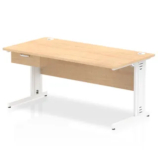 Impulse Cable Managed Straight Desk With Single One Drawer Fixed Pedestal