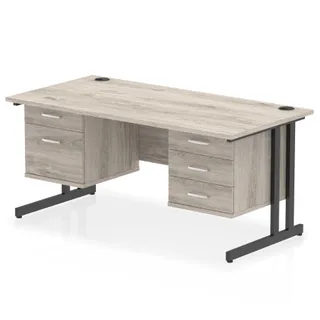 Impulse Cantilever Straight Desk With Two Fixed Pedestal
