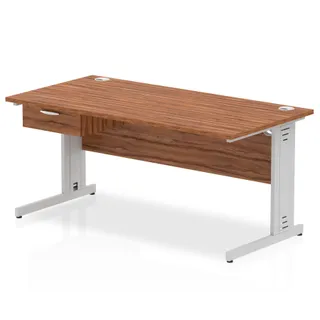 Impulse Cable Managed Straight Desk With Single One Drawer Fixed Pedestal