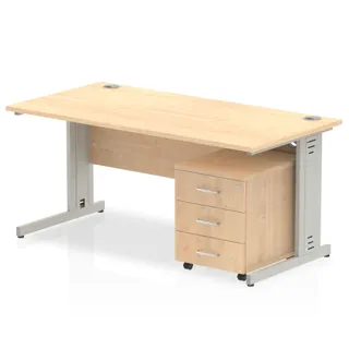 Impulse Cable Managed Straight Desk With Mobile Pedestal