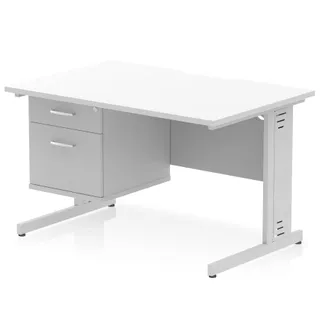 Impulse Scalloped Edge Cable Managed Straight Desk With Single Fixed Pedestal