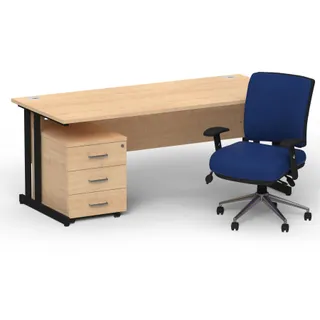 Impulse Cantilever Straight Desk With Mobile Pedestal and Chiro Medium Back Operator Chair
