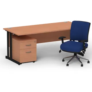 Impulse Cantilever Straight Desk With Mobile Pedestal and Chiro Medium Back Operator Chair
