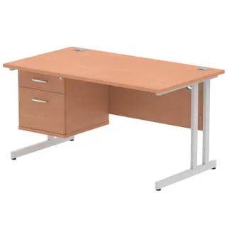 OE - Impulse Cantilever Straight Desk With Single Fixed Pedestal