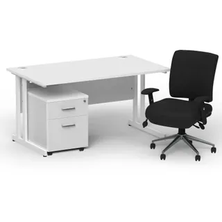 Impulse Cantilever Straight Desk With Mobile Pedestal and Chiro Medium Back Operator Chair
