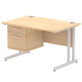 Impulse Cantilever Straight Desk With Single Fixed Pedestal